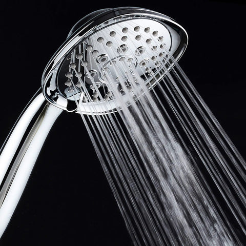 Square 6 Setting High Pressure Hand Shower With Extra Long 72 Inch Stainless Hose Bracket Solid Brass Fittings All Chrome Finish Premium Handheld Shower Head From A Top American Manufacturer Built To Last showing water flow.