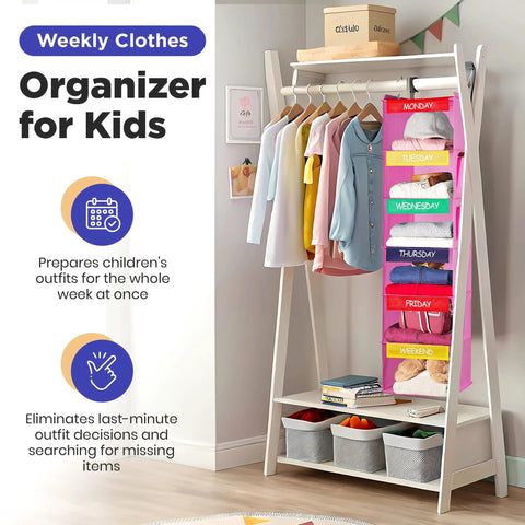 Hella Practical Weekly Laundry Organizer For Kids Featuring Six Spacious Bamboo Shelves To Stack Daily Outfits Ditch The Morning Hustle And Keep Small Closets Looking Fresh