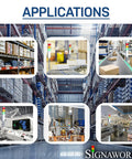Application examples of 5 Stack LED Andon Tower Light With Red Amber Green Blue White LEDs in warehouse and factory settings