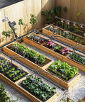 233-Foot Drip Irrigation System Kit with Timer installed in raised garden beds