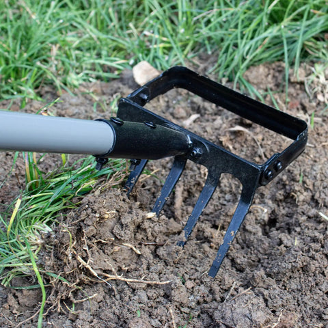 82 Inch Adjustable Garden Hoe And Cultivator Rake With Five Tines A 2 In 1 Weeding And Planting Tool loosening soil in garden