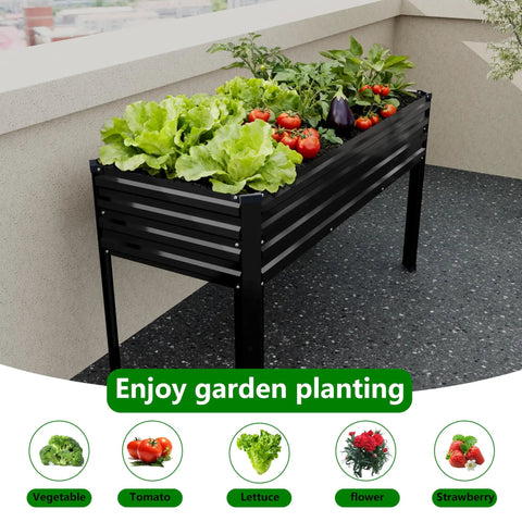 Galvanized Raised Garden Bed With Legs For Outdoor Use, Elevated Planter Box 48x18x30 Inches, 300lb Capacity Each, Black, Two Pack, shown with vegetables.