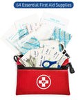 2 In 1 First Aid Kit For Car Travel And Home With 64 Piece Medical Supplies And 25 Pack Bonus Mini Kit open with supplies visible