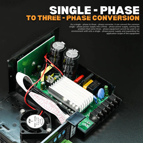 Internal view of 750W VFD Variable Frequency Drive 110-220V Input Converts Single Phase To 3 Phase Output components setup