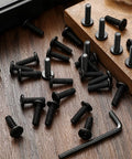 Heavy Duty Carbon Steel M6 X 20 Millimeter Socket Head Cap Screws With Spanner on wood surface, including hex wrench.