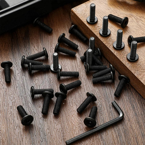 Heavy Duty Carbon Steel M6 X 20 Millimeter Socket Head Cap Screws With Spanner on wood surface, including hex wrench.
