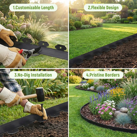 Flexible No Dig Garden Edging Kit 33 Ft By 2 In Plastic Landscape Border With 45 Stakes for creating clean lawn edges and borders