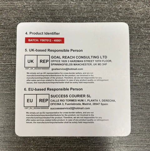 Back label of OBD2 Bluetooth Code Reader And Scanner For iOS And Android Pro showing product identifier and contact details.