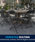 Hercules Set Of 10 Indoor Outdoor Heavy Duty Plastic Folding Chairs around a table at an outdoor event, black