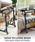 Standing Desk On Wheels For Treadmills With Adjustable Height 29.5 To 45.3 Inches shown beside sofa and bed