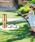 Child using hose with Four Pack One Half Inch Garden Hose Repair Connector Kit With Male And Female Fittings Tape Stainless Steel Clamp And Three Quarters Inch Rubber Gasket For Leak Free DIY Hose Fixes No Mess Quick Fix