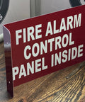 Red Fire Alarm Control Panel Inside Projection Sign 3D Aluminum 7X10 In 90 Degree Projection For Commercial Use Shown Angled