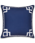 Coastal Navy Throw Pillow Cover 20x20 With White Embroidered Greek Key Frame, Weatherproof Polyester, Indoor Outdoor Cushion