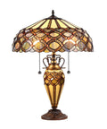 Prisma Tiffany-Style Table Lamp With Shade Multicolor Glass Beads And Cut Glass Accents Dark Bronze Finish Three-Light Downlight
