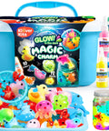 Glow In The Dark Water Gel Kit For Kids With Ten Gels Twelve Sea Creature Molds Preserving Bottle And Sparkle Gels For A DIY STEM Arts And Crafts Fun Toy Set displayed with colorful gels and molds.