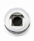 Top view of a socket from the 14 Piece Three Eighth Inch Drive Six Point Deep Metric Socket Set With Chamfered Openings.