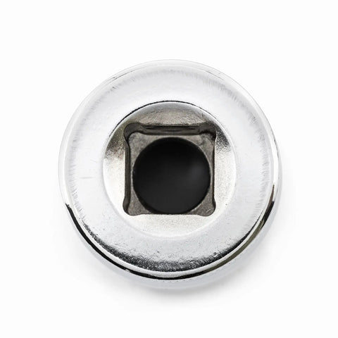 Top view of a socket from the 14 Piece Three Eighth Inch Drive Six Point Deep Metric Socket Set With Chamfered Openings.