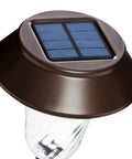 Close-up of Bronze Solar Path Light Set Of 6 With Glass Lens And Metal Ground Stakes Plus Super Bright LED for outdoor lighting.