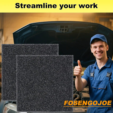Two Pack 19.7 Inch Oil Drain Pan Splash Pads For Oil Changes, Heavy Duty Filter Sponge Mats, mechanic giving thumbs up