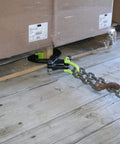 Beefy Pallet Puller With 3000 Pound Capacity For Tight Spaces Black Finish in action pulling pallet with spring-loaded clamp