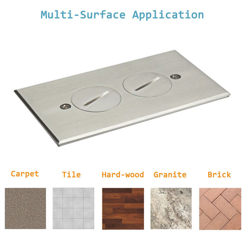 Screw Cap Floor Box Kit For Raised Floors 1 Gang 20A Tamper Resistant Duplex Receptacle Watertight Gasket Stainless Steel UL Listed