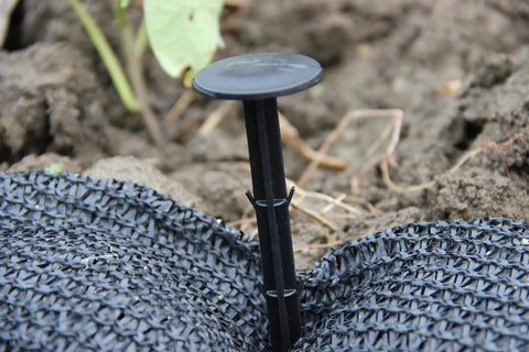 Installed 30 Pack 4.3 Inch Plastic Stakes Anchors Beefy Rustproof Thick Resin For Holding Down Landscape Fabric Lawn Edging