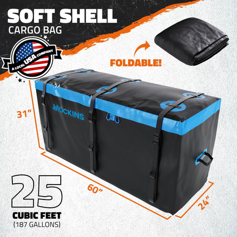 Big 25 Cu Ft Weatherproof Trailer Hitch Cargo Carrier Bag Set for Cars Trucks and SUVs, Heavy-Duty 60x24x31 Inch Mount