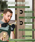 Installation guide for Built Tough Satin Brass Front Door Handle Set With Keys, highlighting measurements for precise fitting.