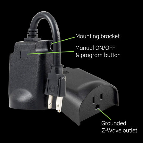 Outdoor Plug In Smart Switch With Z Wave Plus Gen5 Weatherproof Housing Grounded Down Facing Outlet Manual On Off Button