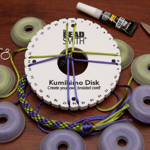 Round Kumihimo Disk Set For Jewelry Making, 6 Inch Diameter Dense Foam, Ten Disks, Braiding Tools Kit On Table