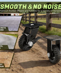 Built Bullet Proof Five Inch Solid Rubber Caster Wheels With Knockout Step On Brake Locks and Smooth Rolling Knobby Treads on various terrains.