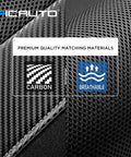 Sporty Carbon Fiber Look Front Seat Covers With Mesh Panels showing breathable and carbon material close-up
