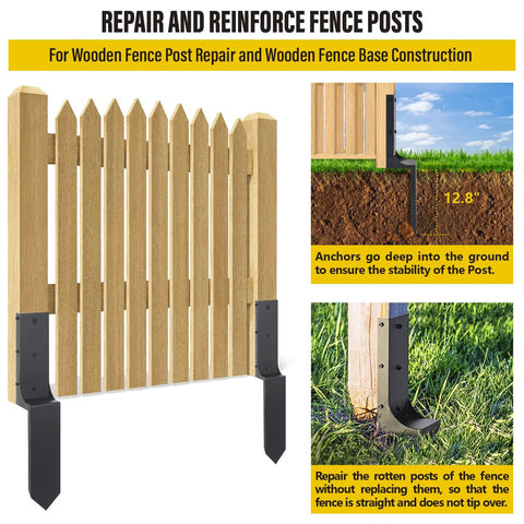 Heavy Duty Steel Fence Post Repair Kit 4x4 Actual 3.6x3.6 Ground Spike Anchors for wooden fence illustration