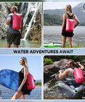 People using Floating Waterproof Dry Bag Backpack 10L Pink For Kayaking Rafting Boating in various outdoor activities