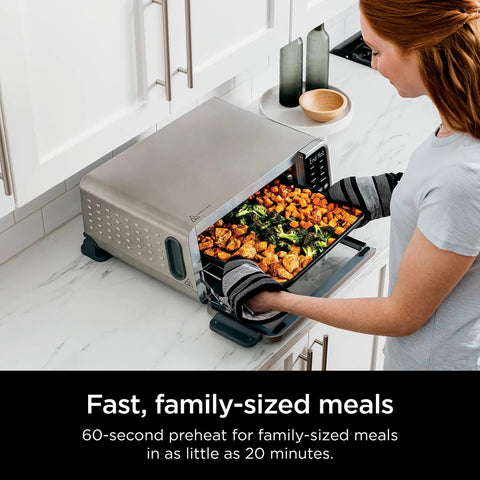 Person using Digital Air Fry Pro Countertop Oven With Extended Height And XL Capacity For Big Meals, 8 In 1 Versatility