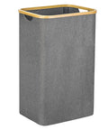 Gray Collapsible Laundry Basket 105L Tall Foldable With Bamboo Handle For Bedroom Bathroom And Laundry Room No Fuss Space Saving Hamper Organizer For Quick Laundry Days