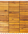Top view of 12x12 Inch Solid Wood Interlocking Flooring Tiles Pack Of 9 In Real Acacia Hardwood For Indoor Outdoor Use Waterproof All Weather Deck