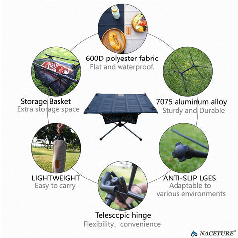 Infographic of Ultralight Backpacking Table Collapsible With Easy Setup For Hiking Camping And Mountaineering Storage Mesh