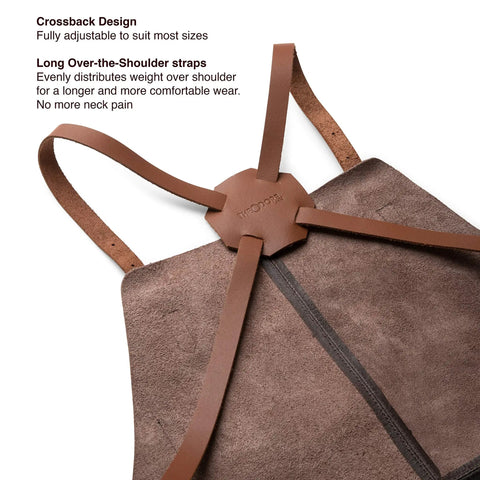 Genuine Leather Work Apron With CrossBack Straps For Woodworking Carpentry BBQ And Barista Tasks 3 Spacious Pockets And Fully Adjustable Fit Durable Brown Leather Apron For Studio Garage Or Kitchen Use