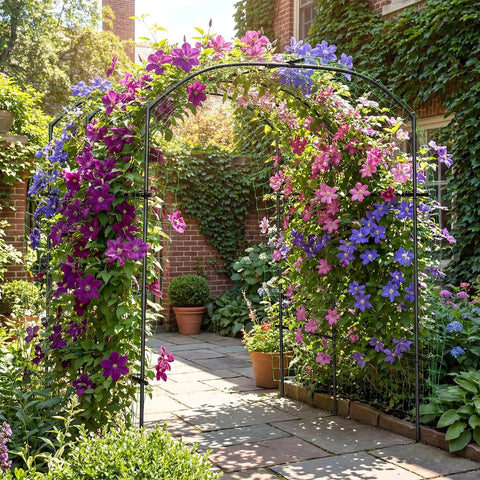 Ultra Tall Garden Arch Trellis For Climbing Plants 87 Inch Metal Plant Support Archway Perfect For Vines Grapes Cucumbers Flowers And Veggies Outdoor Yard Lawn Garden Tunnel Archway with blooming flowers