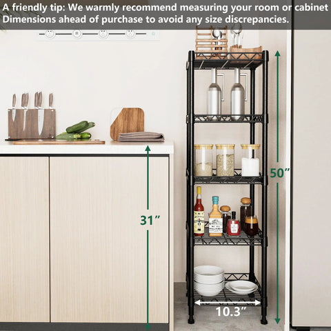 Rock Solid 5 Tier Steel Wire Shelving Rack With Adjustable Heights Easy Setup For Kitchen Laundry Or Bathroom Space Saving Storage Unit In Sleek Black Finish That Really Steps Up Your Game