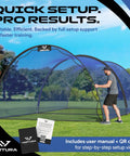 22 Ft By 12 Ft By 8 Ft Baseball And Softball Batting Cage With Easy Setup shown in backyard with blue netting and steel frame.