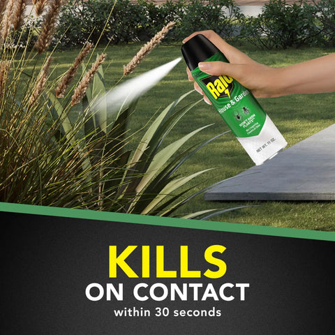 Person using House And Garden Insect Killer Spray That Kills Ants Roaches And Spiders Indoor And Outdoor Use Won't Harm Plants 11 Ounce Bottle