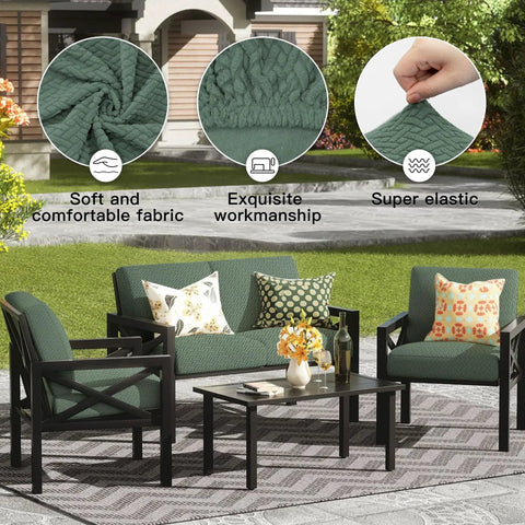 Eight Piece Outdoor Cushion Covers for Patio Sofas and Cushions, Elastic Slipcovers That Stretch On Easily, Matcha Green, Cover Only.
