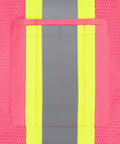 Close-up of pink mesh safety vest pocket, featuring reflective tape, for Fly High Vis Mesh Safety Vest For Crews Ansi Type O Class 1.