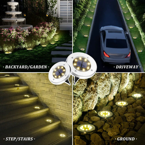 8 Pack Outdoor Solar Ground Lights Waterproof for Pathways Driveways Patios and Backyards Landscape Lighting with Warm White Glow