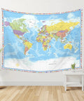 World Map Tapestry Wall Hanging For Kid Friendly Classrooms With Country Flags Educational Geography Wall Art 60x80 Inches