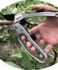 Ratcheting Pruning Shears 8 Inch Heavy Duty Garden Pruner With Anvil Cutter for thick branches, soft non-slip grip in use