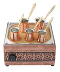 Copper Look Turkish Coffee Maker With Pot Set For Electric Heating 110 To 230 Volt Traditional Square Flower Design