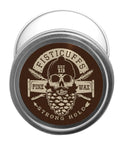 Top view of Pine Scent Mustache Wax Strong Hold In A 1 Oz Tin Hand Poured Premium Formula For Daily Grooming Nourishing And Conditioning